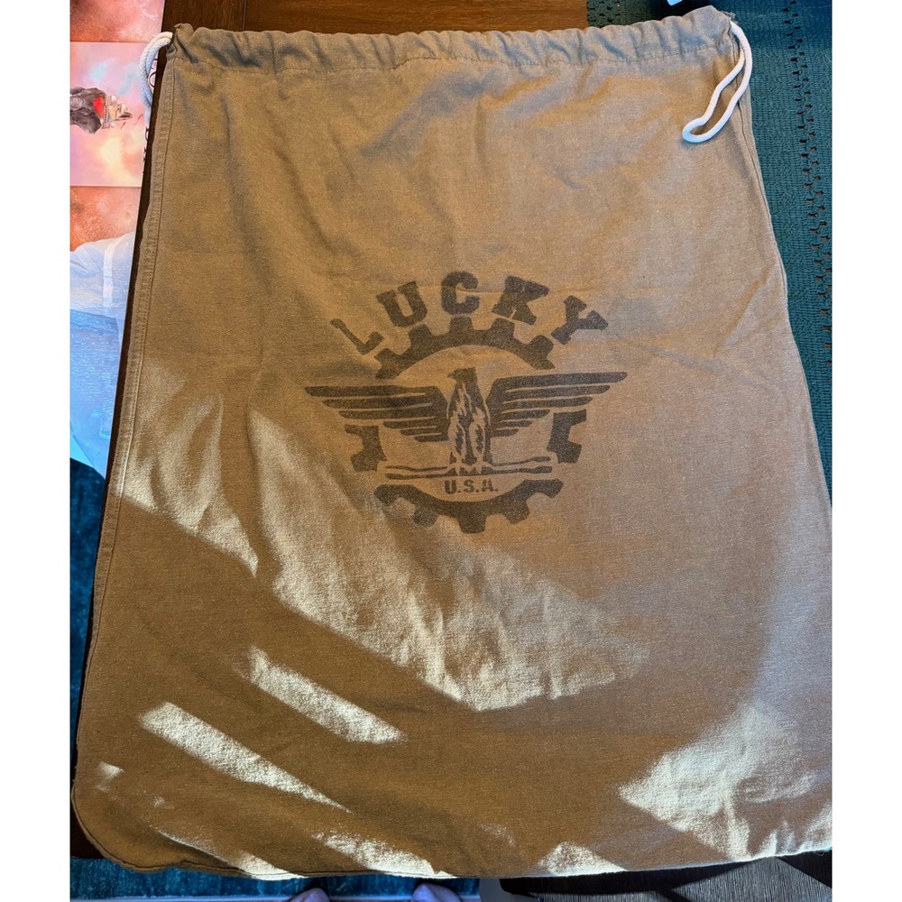 Lucky USA Canvas Drawstring Laundry Storage Bag Green Eagle Graphic Vintage